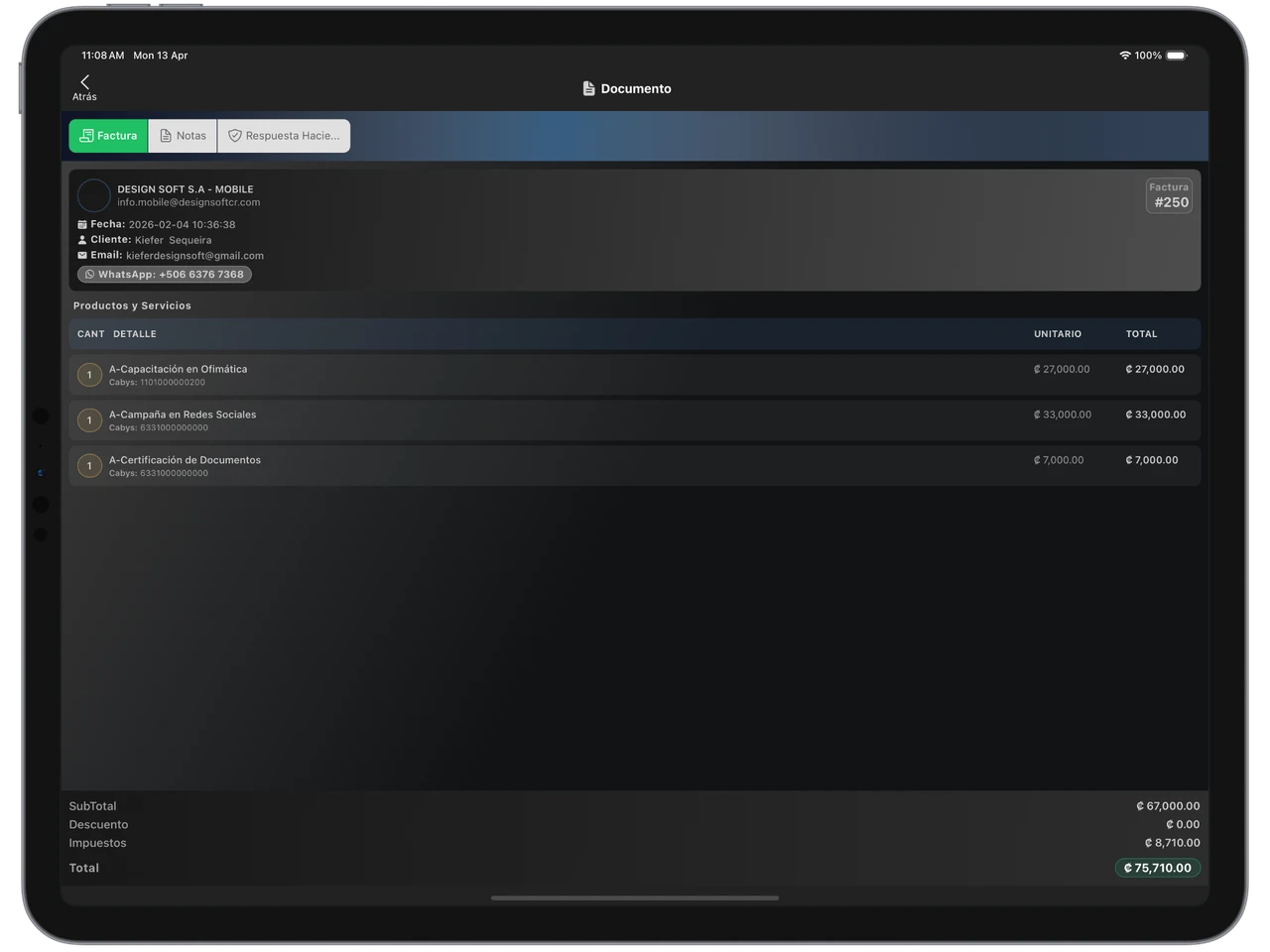 Abrí cada comprobante con cliente, ítems y total