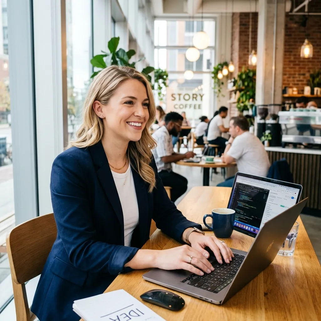 Joven profesional trabajando en oficina con laptop para facturación electrónica